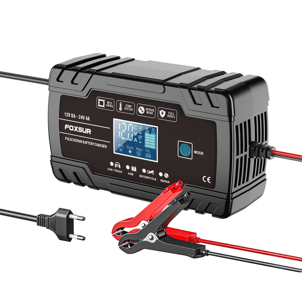 12V 24V 8A Smart Battery Charger | 3-Stage LCD AGM GEL Lead-Acid Smart Battery Charger Vue eu China Mainland