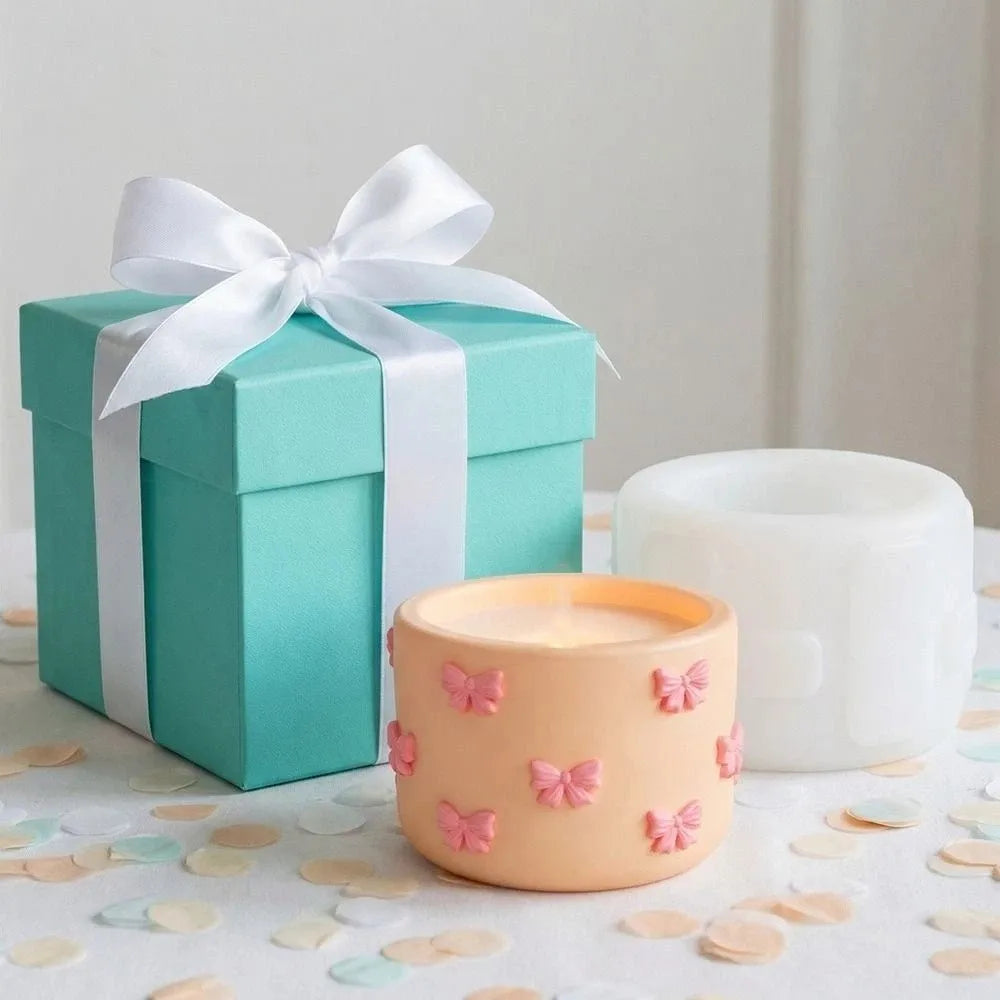 Decorative Bow Pattern Candle Cup Mold Silicone Non-Stick Aromatherapy Cup Mold Flexible DIY Storage Jar Mould Gift Making Vue