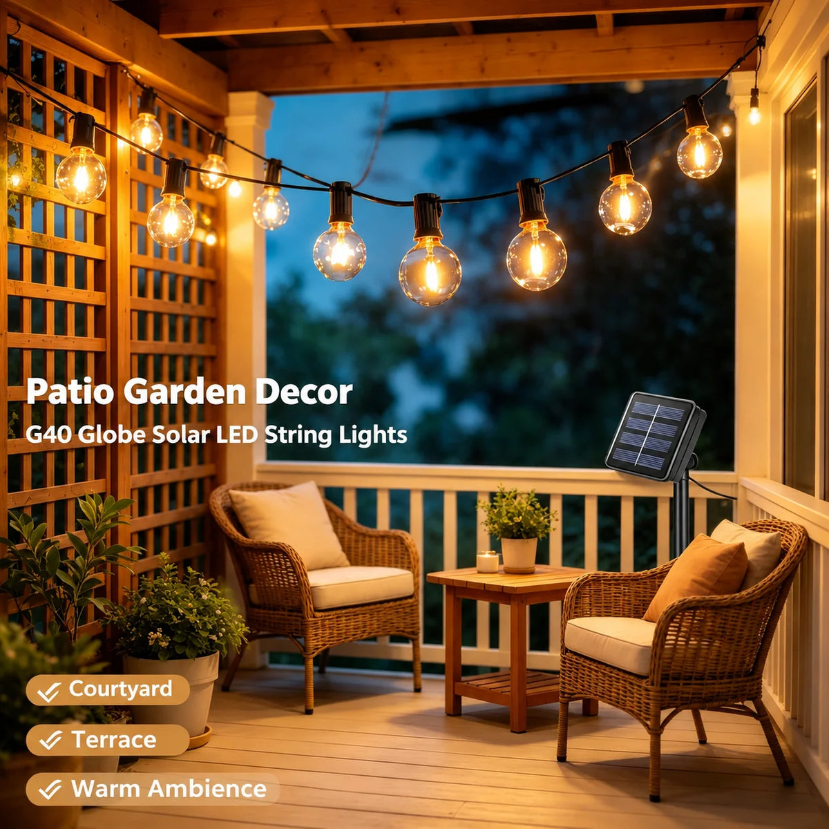 G40 LED String Lights 21M, Solar Powered Waterproof Globe Lights for Outdoor Garden Patio Wedding Party Decor Vue
