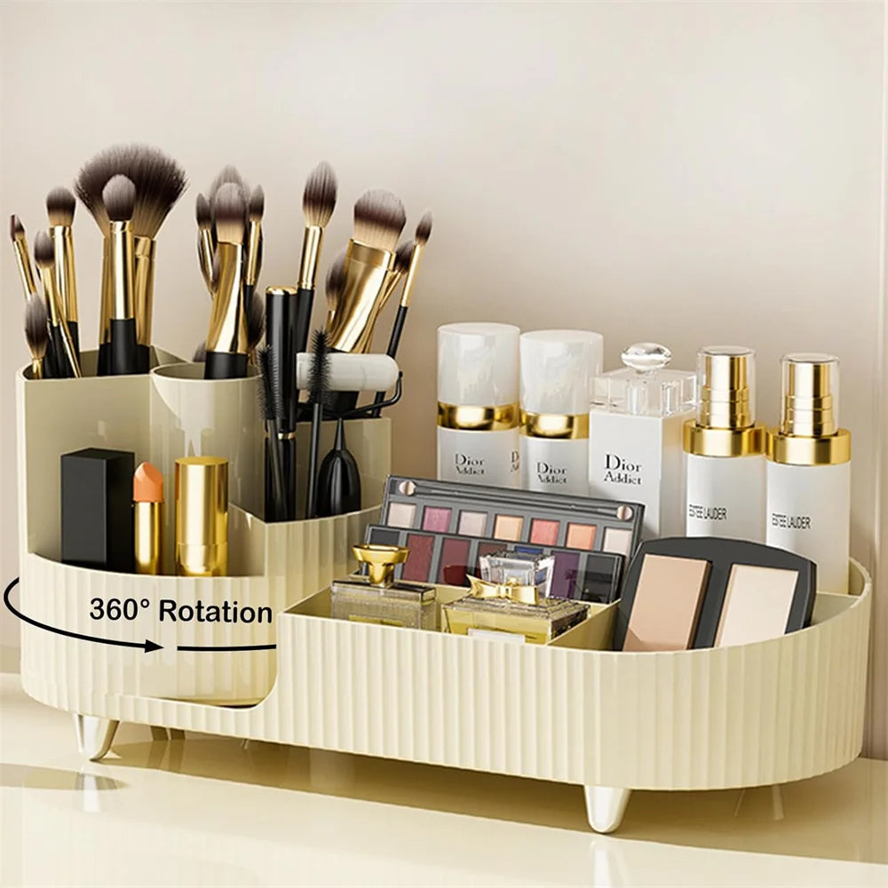 360° Rotating Makeup Organizer for Vanity with Brush Holder, Cosmetic Makeup Storage Organizer, Large Spinning Makeup Organizer Vue BE-ZH