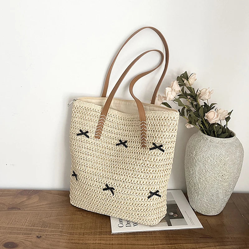 Summer Beach Large Capacity Tote Bag Women Shoulder Handmade Woven