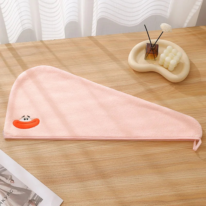 1 Cartoon-Style Cute Coral Fleece Triangular Hair Drying Cap, Available in Four Colors (Yellow, Purple, Light Brown, Pink), Abso Vue D