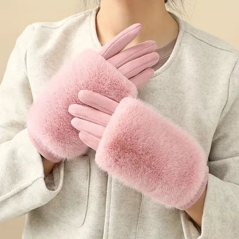 1-5Pairs Faux Mink Fur Suede Touchscreen Winter Gloves for Women Thermal Warm Thick Driving Outdoor Cold Weather Christmas Gift Vue