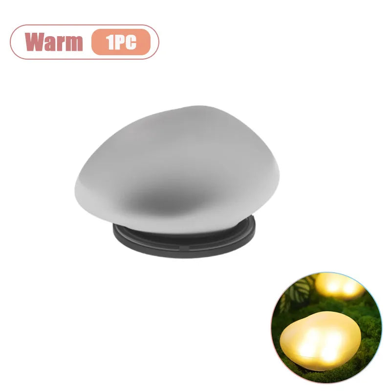 Solar Pebble Lights Faux Stone IP65 Waterproof Outdoor Landscape Path Lighting for Garden Walkway Lawn Courtyard Step Vue Warm-1PC
