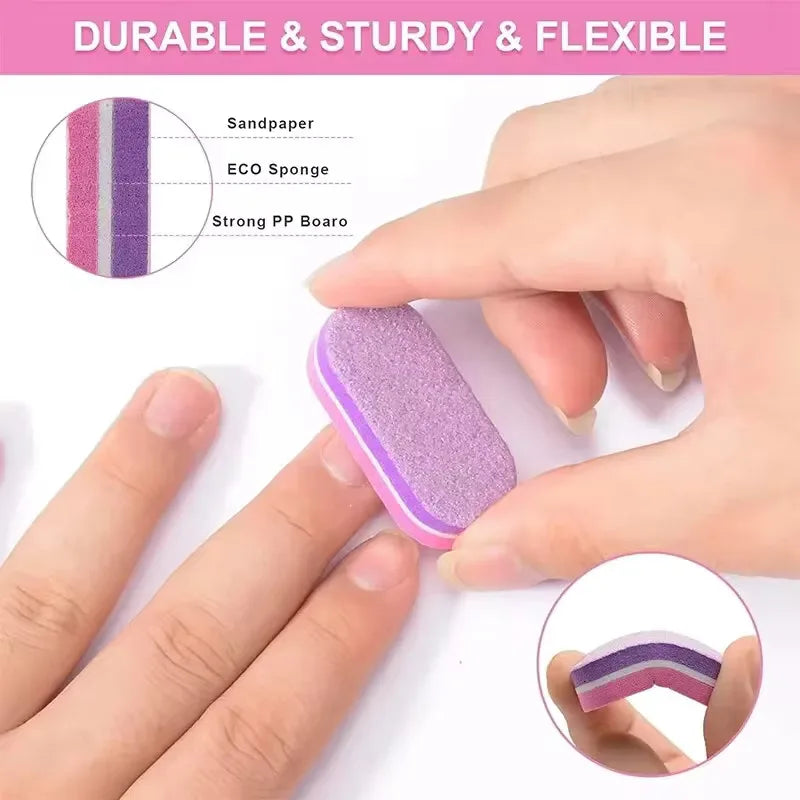 50 Pcs Mini Nail Files Block 100/180 Grit Sponge Buffers for Acrylic Nails Buffing Block Double Sided DIY Salon Manicure Tools Vue