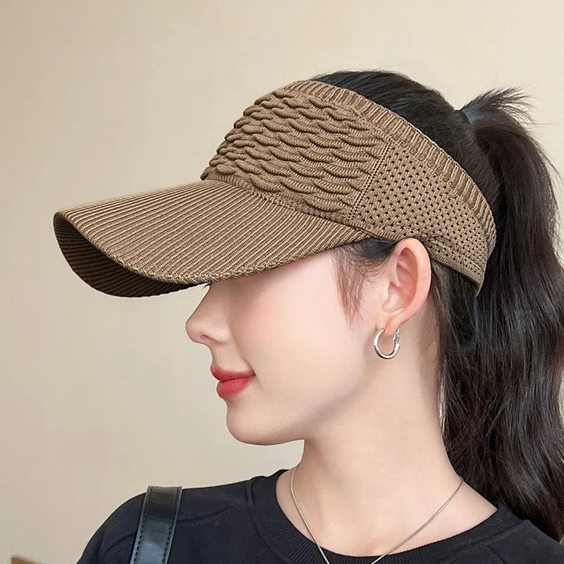 Summer Anti-UV Sun Hat Women Empty Top Hat Travel Beach Outdoor Sports Visor Cap Knitted Baseball Hat Vue
