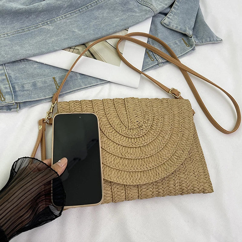 Summer Travel Beach Bag Straw Woven Clutch Fashion Designer Crossbody