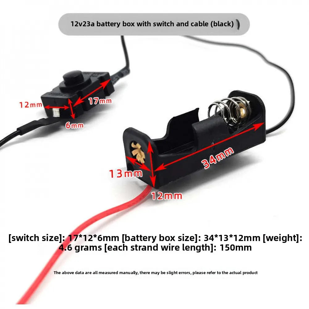 12V 23A with Switch and Cable Battery Box Self-locking Button Switch Battery Holder DIY Circuit Power Supply Assembly Part Vue