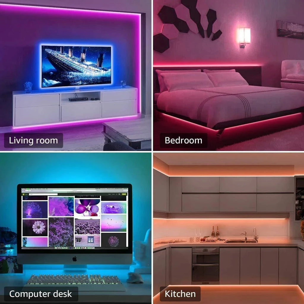 RGB LED Strip Lights Smart APP Control Colour-Changing Flexible Ribbon Diode Lamp Tape For TV Backlights Game Room Home Decor Vue