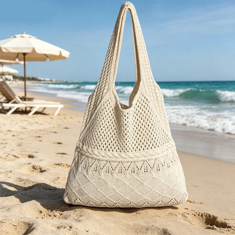 Solid Knitted Bag Hollow Woven Embroidered Shoulder Soft Handbags