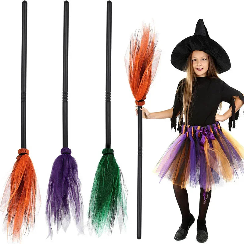 Halloween Party Witch Broom Kids Plastic Cosplay Flying Broomstick Props For Masquerade Halloween Cosplay Costume Accessories Vue