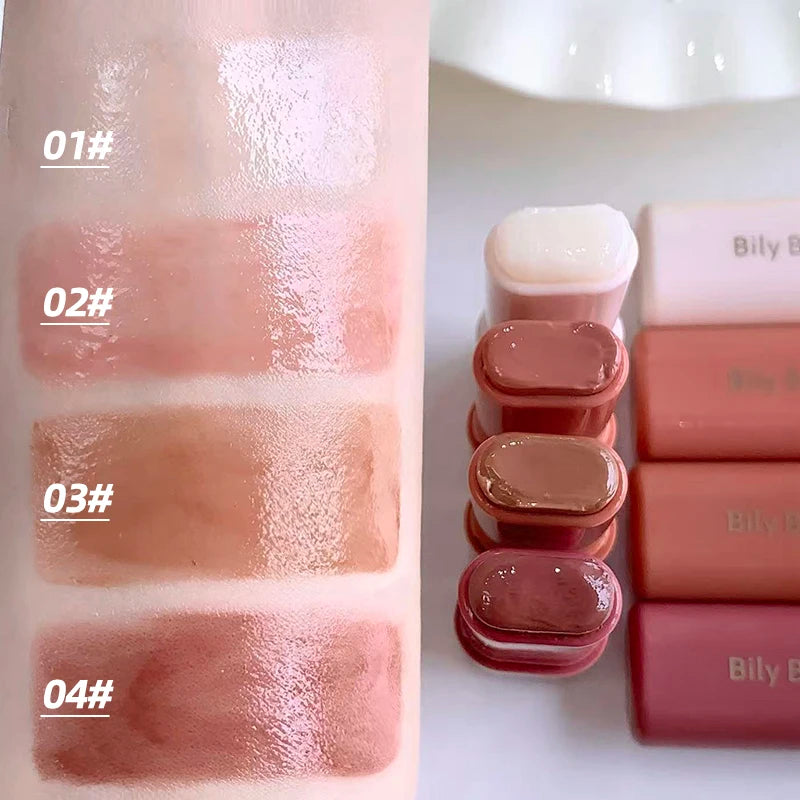 4 Colors Gloss Lipstick Stick, Hydrating Shiny Lip Balm, Sheer Nude Tint for Plump Glass Lips Vue