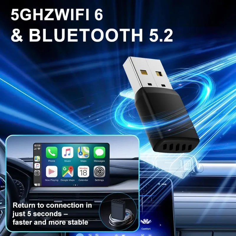 Wired To Wireless Carplay & Android Auto Auto CarPlay Dongle USB Plug and Play Voice Control for Wired CarPlay Android Auto Cars Vue