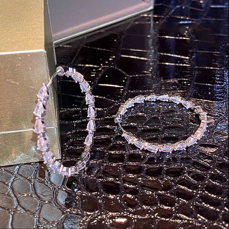 Huitan Pear Cubic Zirconia Crystal Hoop Earrings for Women Crystal Hoop Earrings Vue