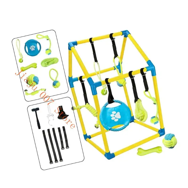 Interactive Dog Play Gym Set – 8 Hanging Accessories Dog Play Gym Set Vue