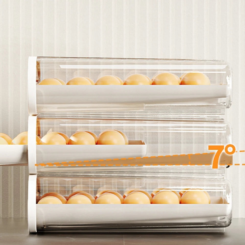 ABKW-Egg Storage Box Odor-Proof Egg Rack Stackable Egg Rack Organizer For Refrigerator With Auto Rolling Feature Vue