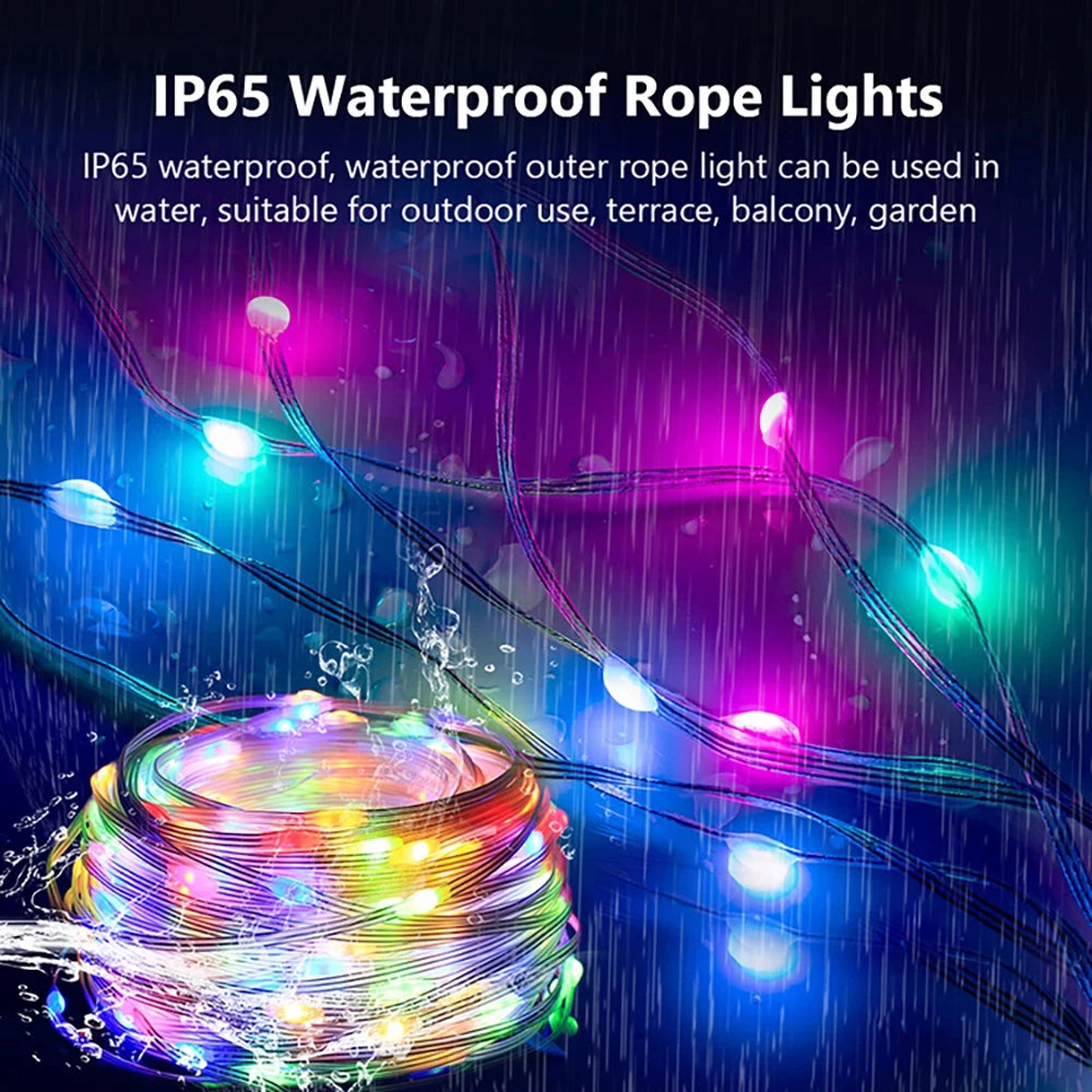 USB RGBIC Smart String Lights, App-Controlled LED Decorative Lights, DIY Color-Changing, Music Sync, Christmas Decorations Vue