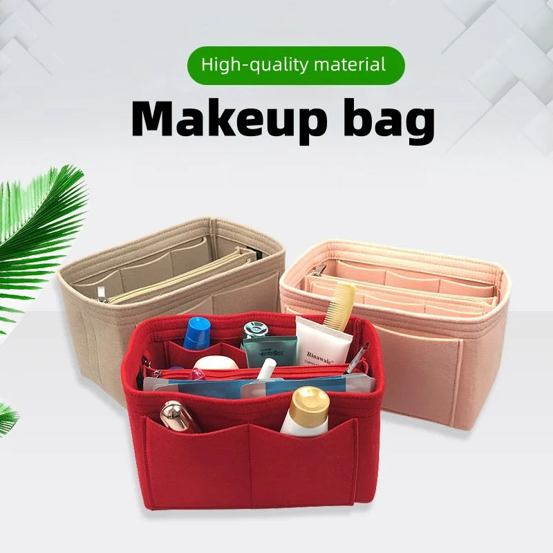 Felt Purse Organizer Insert with Multi Pockets Bag-in-Bag Liner for Handbags Backpacks Travel Makeup Storage Bag Vue