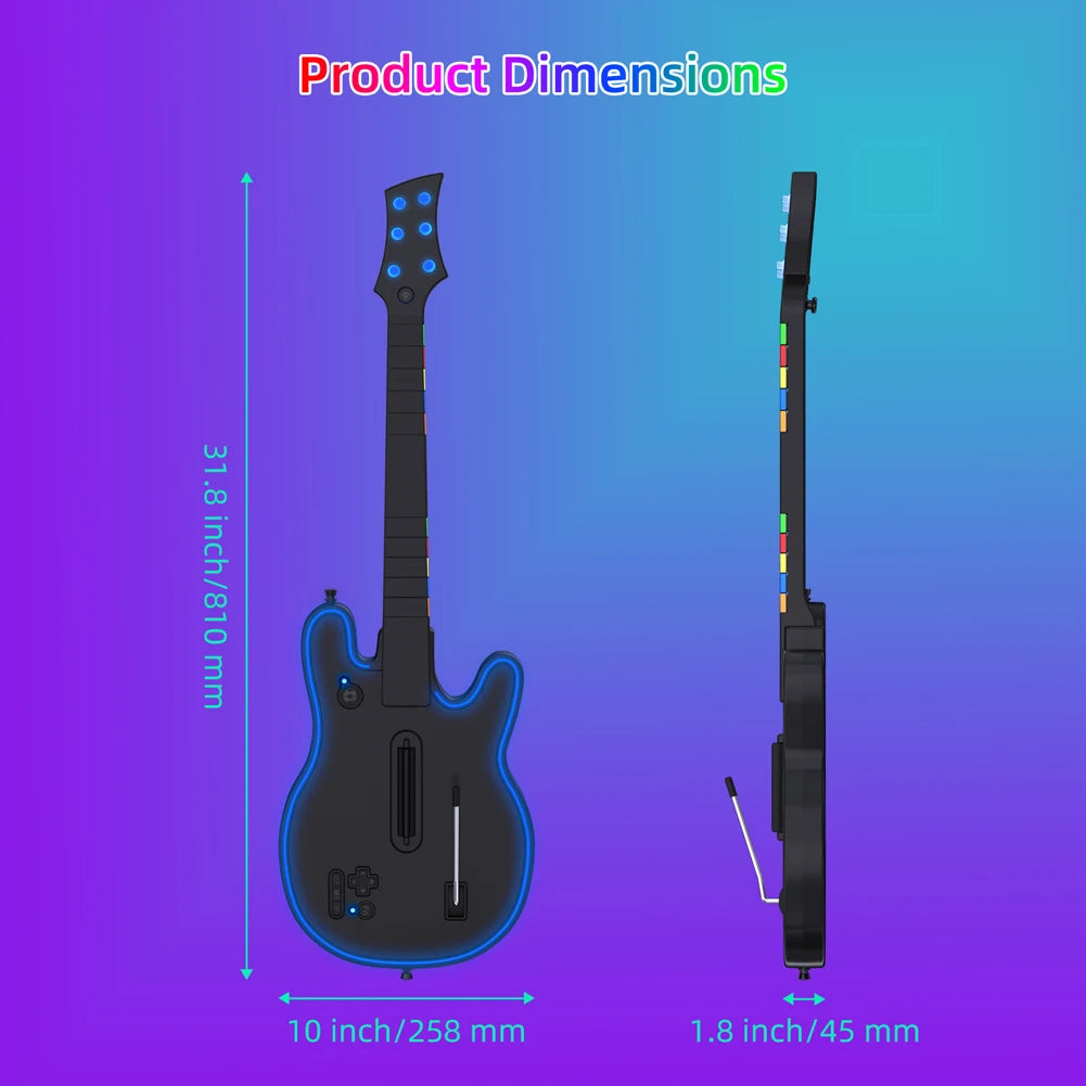 Wireless Guitar Controller with Strap & Wireless Dongle Wireless PC Guitar Controller Console Gamepad for PS4 PS3 PC Guitar Hero Vue