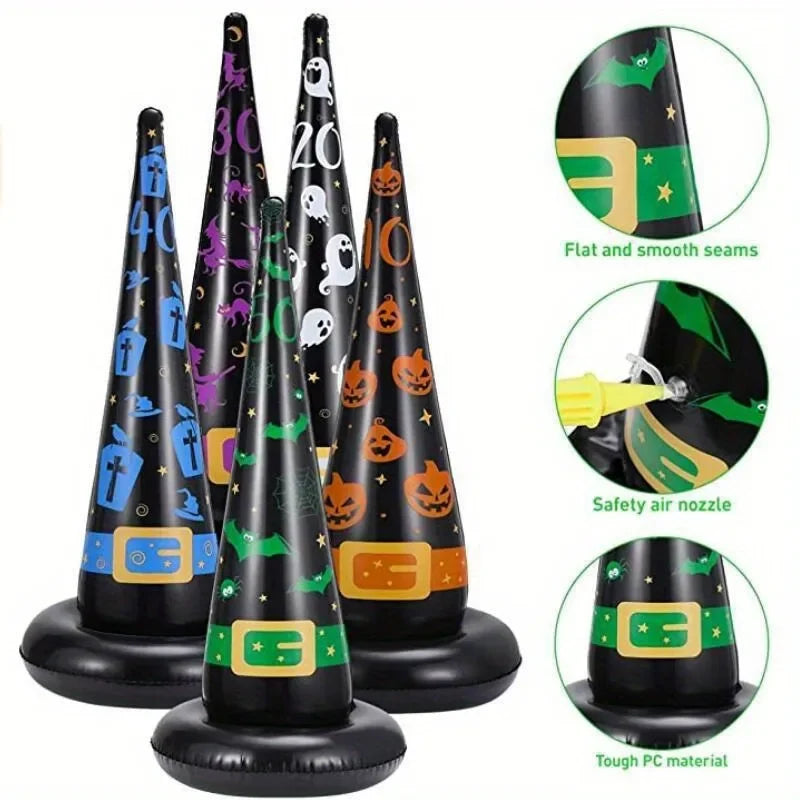 1-10Sets Halloween Inflatable Cone Toss Ring Game PVC Witch Hat Target for Carnival Party Adults Outdoor Interactive Fun Vue