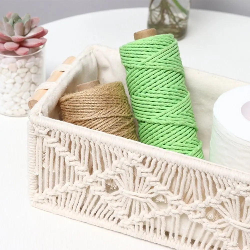 Cotton Rope Hand Woven Storage Box Decorative with Handle Macrame Organizer Box Warm White Handmade Toilet Paper Shelf Basket Vue