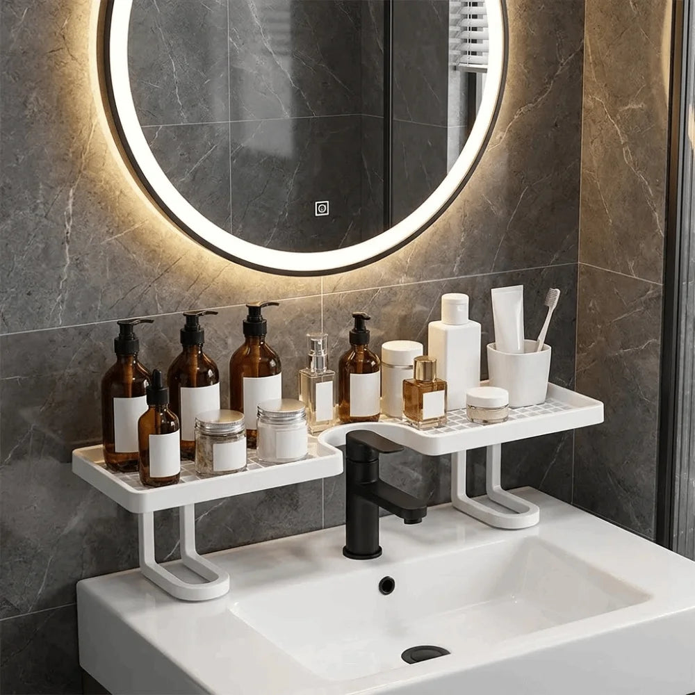 Universal Plastic Bathroom Storage Rack No Drill Quick Drainage Bathroom Sink Shelf Simple Over Sink Shelf for Kitchen Vue
