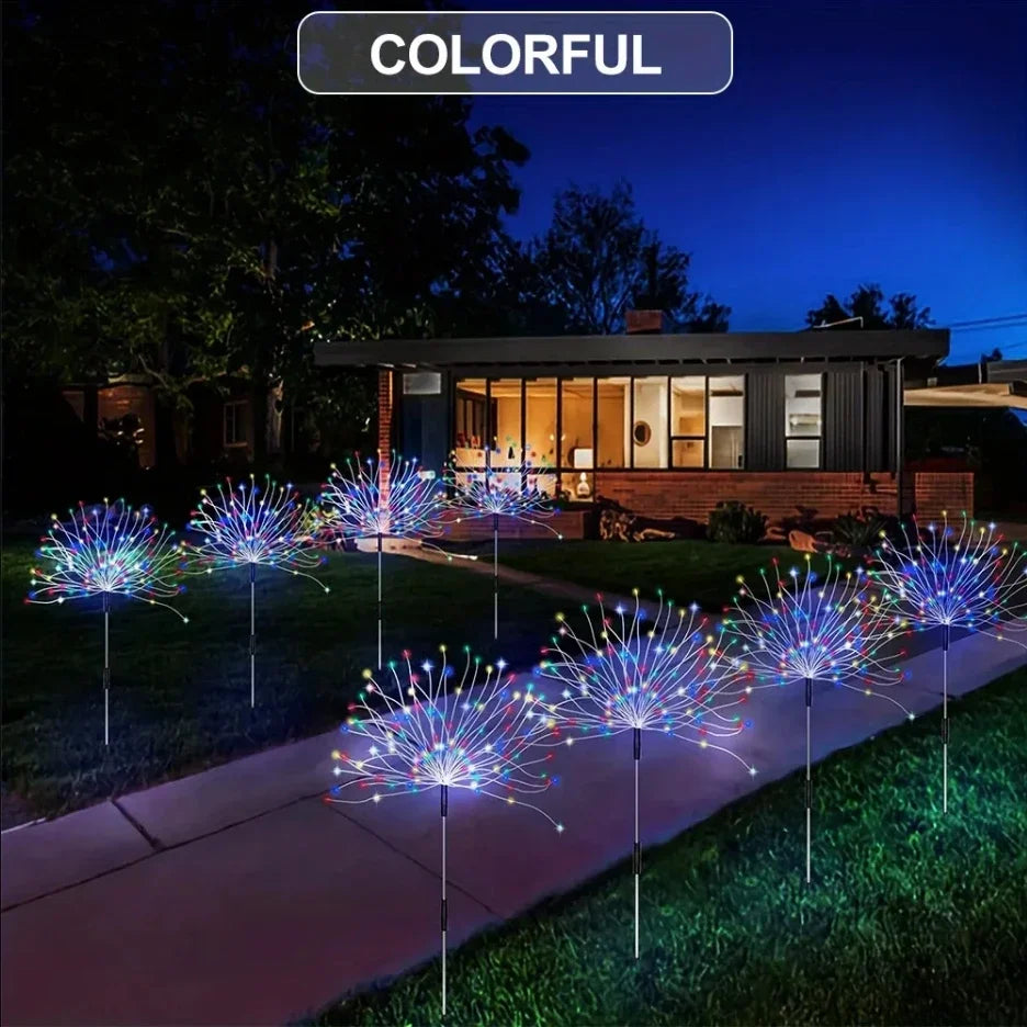 8 Mode Firework Lamp Solar Powered Outdoor Grass Globe Dandelion Fireworks Lamp for Garden Yard Lawn Landscape Holiday Light Vue 90led 8mode 90led