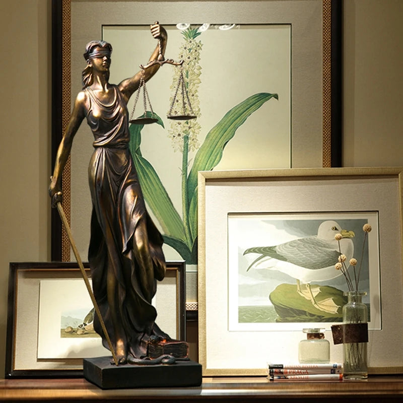 Greek Justice Goddess Sculpture Antique Bronze Scales Law Statue For Lawyer Office Desk Centerpiece For Law Students Decor Gift Vue