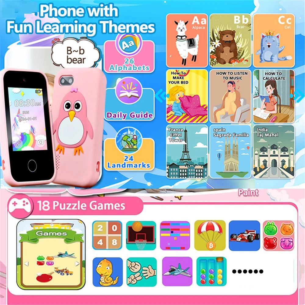 Children Smart Phone Camera Kids Toys Touchscreen Unicorn Mobile MP3 Player Digital Camera Educational Toys for Girl Boy Vue