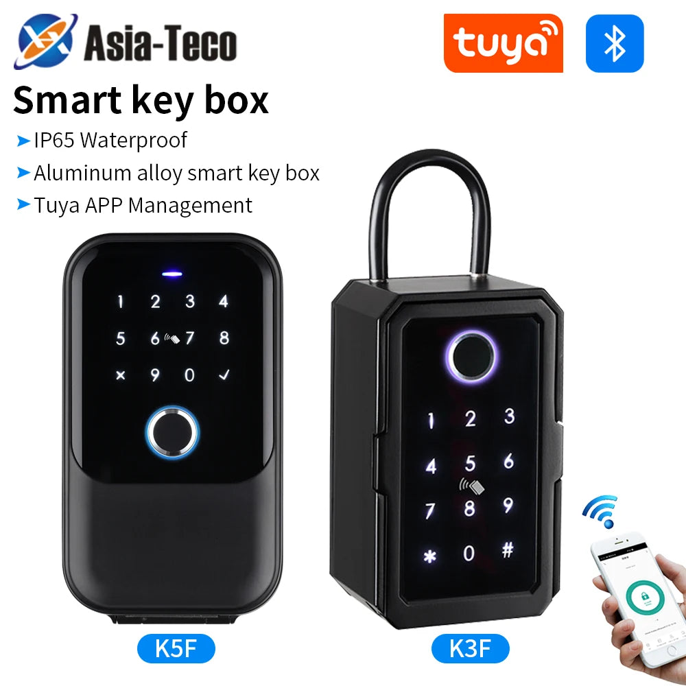 Waterproof Smart Key Safe with Fingerprint/Bluetooth/keyset/TTlock&Tuya App, Wall-Mounted Security Lock Box & Anti-Theft Padlock Vue