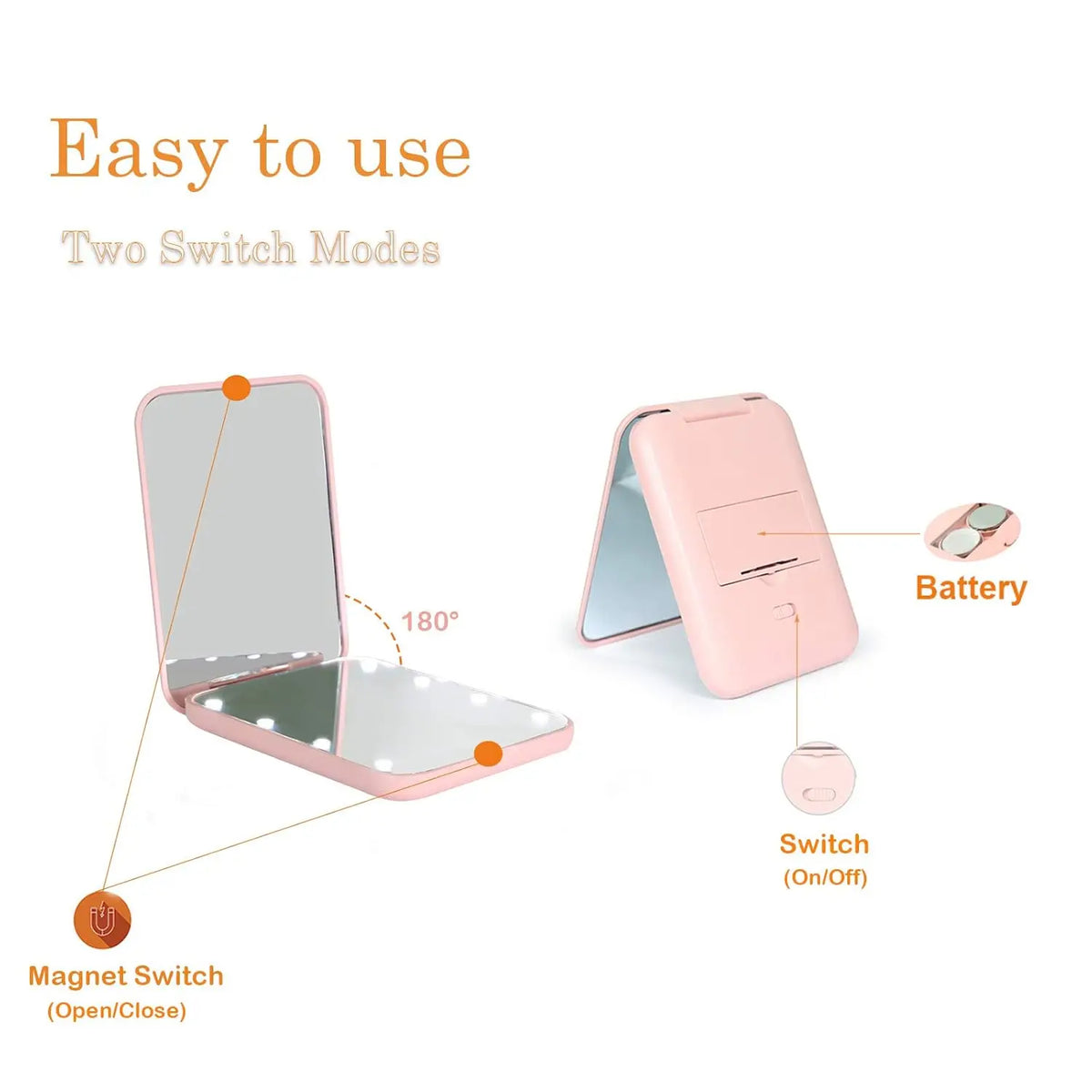 Pocket Mirror, LED Compact Travel Makeup Mirror with Light for, 2-Sided, Portable, Folding, Handheld, Small Lighted Mirror Vue