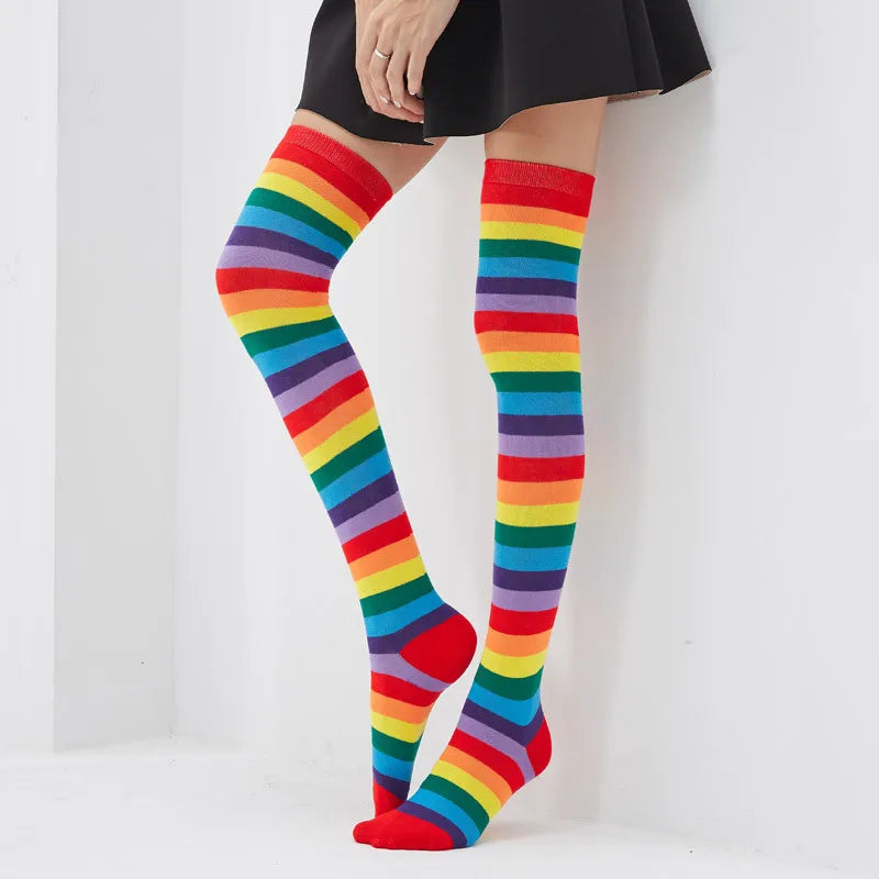 1-10Pairs Multicolor Stripe Over Knee Socks for Women Halloween Party Cosplay Performance Thigh High Long Leg Stockings Stretchy Vue
