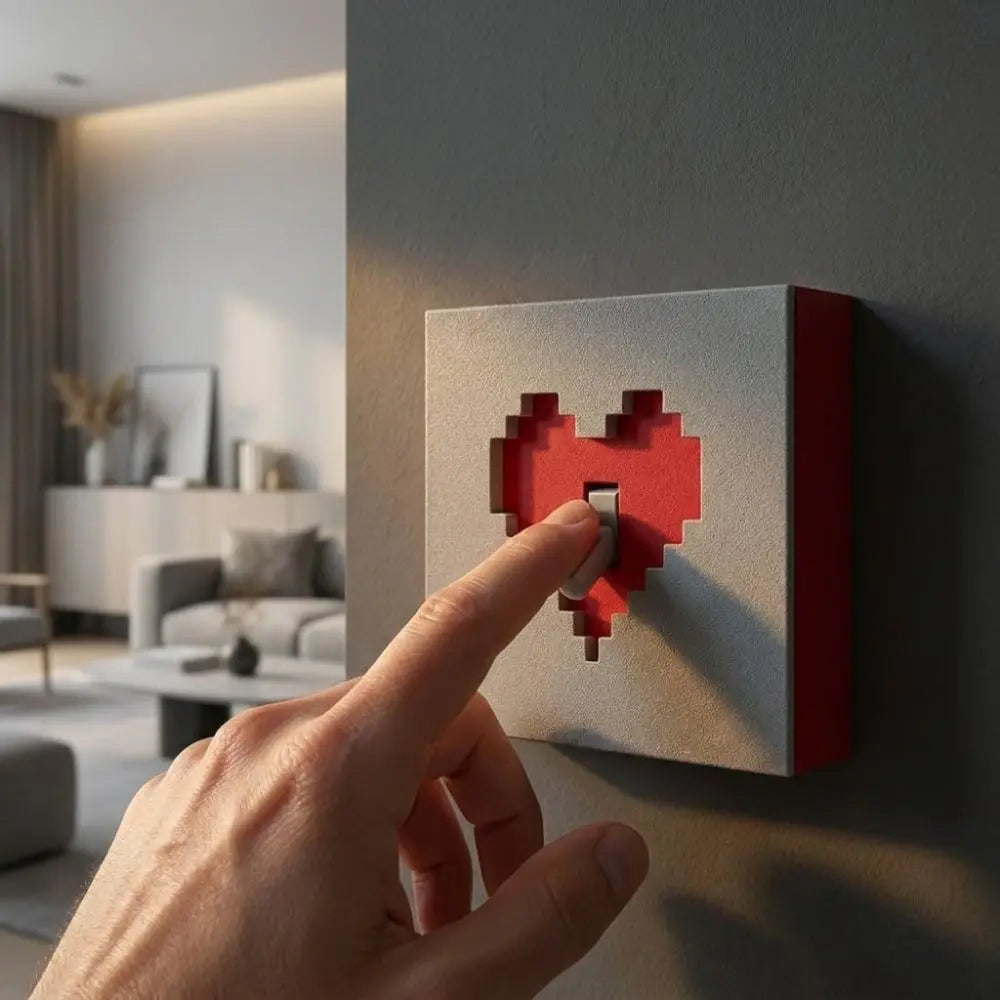 3D Printed Pixel Heart Light Switch Cover Removable Waterproof Joystick Switch Stickers Retro Game Style Vue