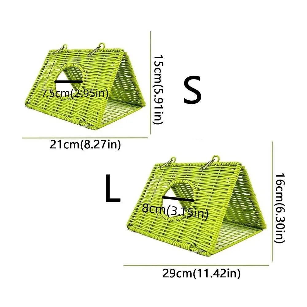 Imitate Rattan Parrots Woven Bird Nests Triangular Breathable Hamster Hideout Cave Metal Clips Mesh Bottom Pet Sleeping House Vue