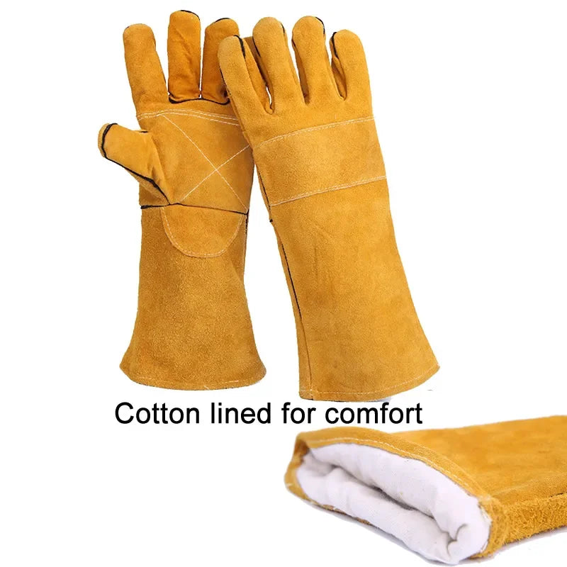 10"-14" Leather Welding Gloves Anti-Cut Temperature Resistant Fire-Proof Cowhide Work Safety Gloves Hands Protection Vue