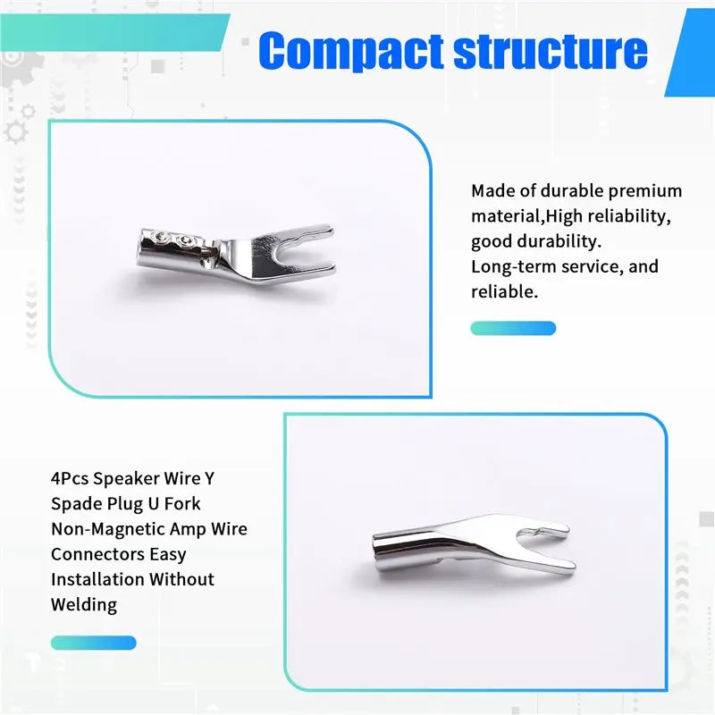 Hot-Non-Magnetic 4Pcs Speaker Wire Y Spade Splitter Plug U Fork Amp Connectors Easy Installation No Welding Vue