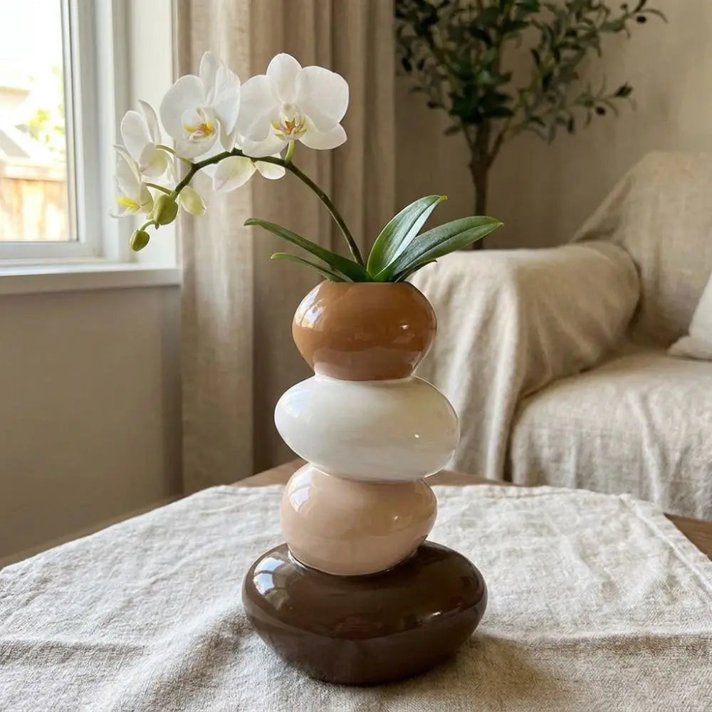 Resin Stacking Stone Flower Vase Smooth Good Luck Stacked Pebble Plant Bottle Anti-tip Aesthetic Sculpture Vue