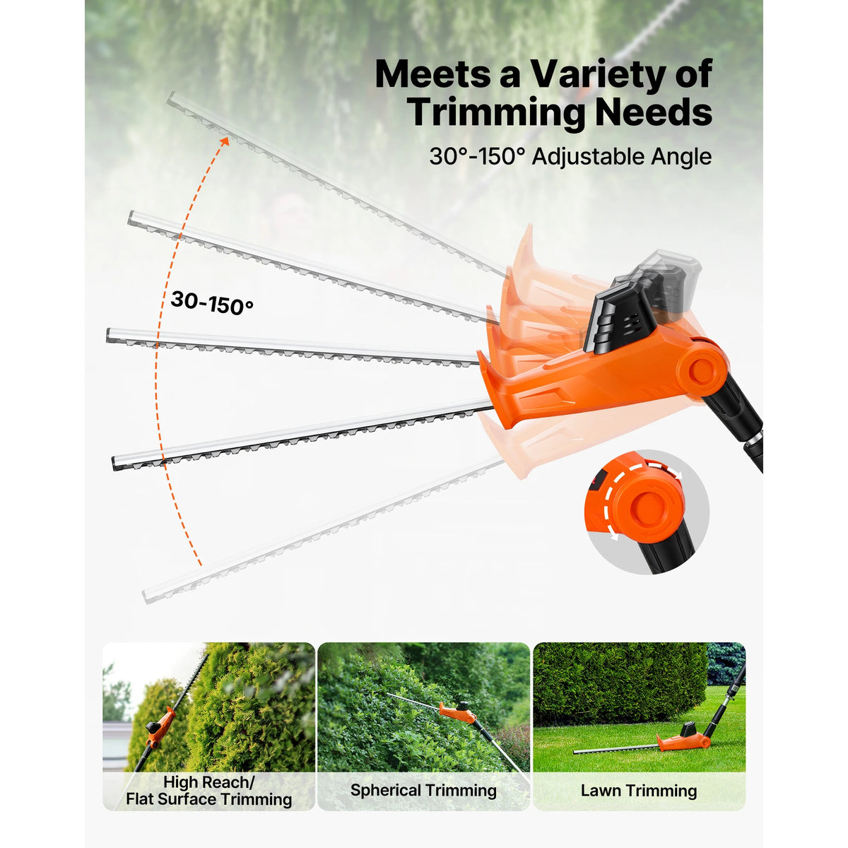 Cordless Pole Hedge Trimmer – 18" Blade, 74–94" Telescoping Pole Hedge Trimmer Vue