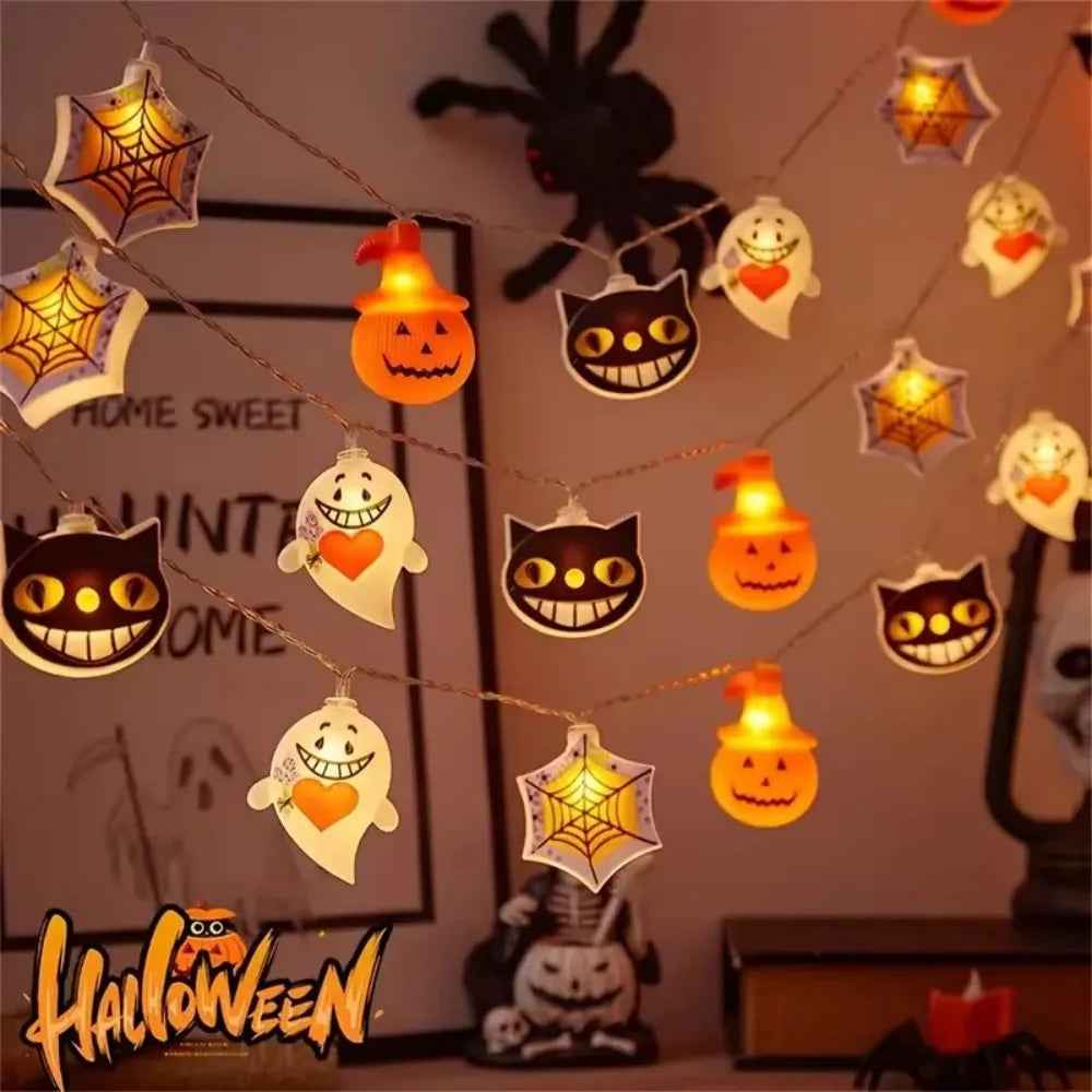 Halloween LED String Lights, Fairy Lights with Ghost, Pumpkin, Black Cat and Spider Web for Indoor Halloween Party, Home, Wall Vue Warm White 1PC 1.5M10LED