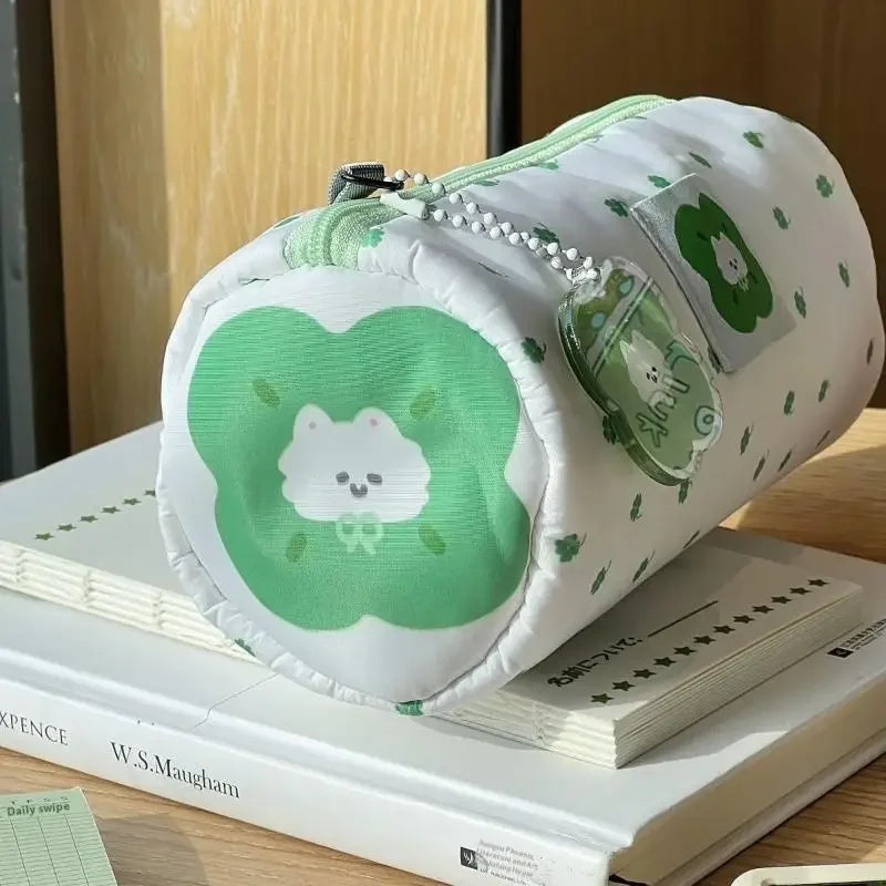Cute & Sizeable Four-Leaf Clover Kitten Themed Organizer for Pencils and Cosmetics - Perfect for Travel, School, Office Vue