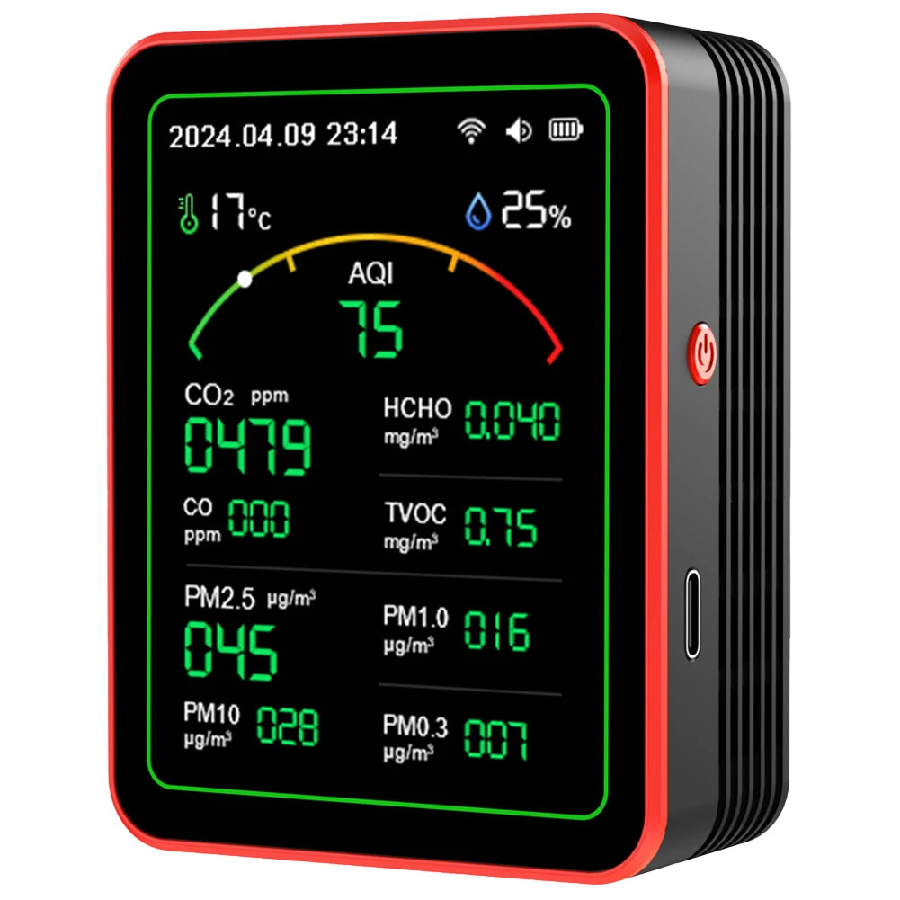 WiFi 15 in 1 Air Quality Detector TFT Display Indoor Air Quality Monitor APP Control Portable AQI PM0.3 PM1.0 PM2.5 PM10 Tester Vue black