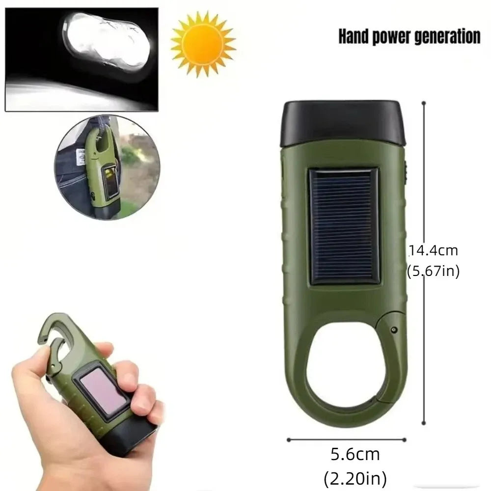Hand Crank LED Flashlight Solar Powered Energy Saving Charging Torch Portable Rechargeable Outdoor Camping Flashlight Vue