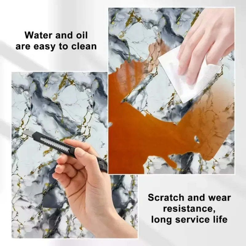 Self Adhesive Marble Wallpaper Thick Peel and Stick Tile for Kitchen Living Room Easy Clean Waterproof Moisture Proof Decor Vue
