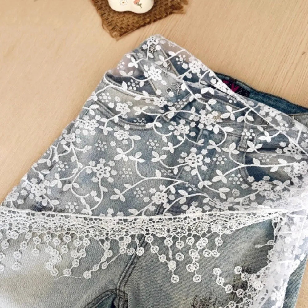Floral Embroidered Lace Triangle Waist Scarf Hollow Hip Shape Out