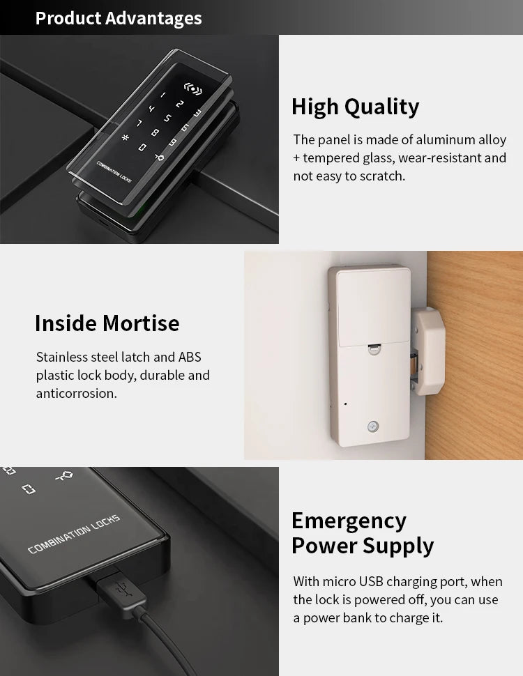 Security Cabinet Password Locks Keyless Drawer Combination Code Digital Lock for Gym Locker Lock Electronic RFID Furniture Lock Vue