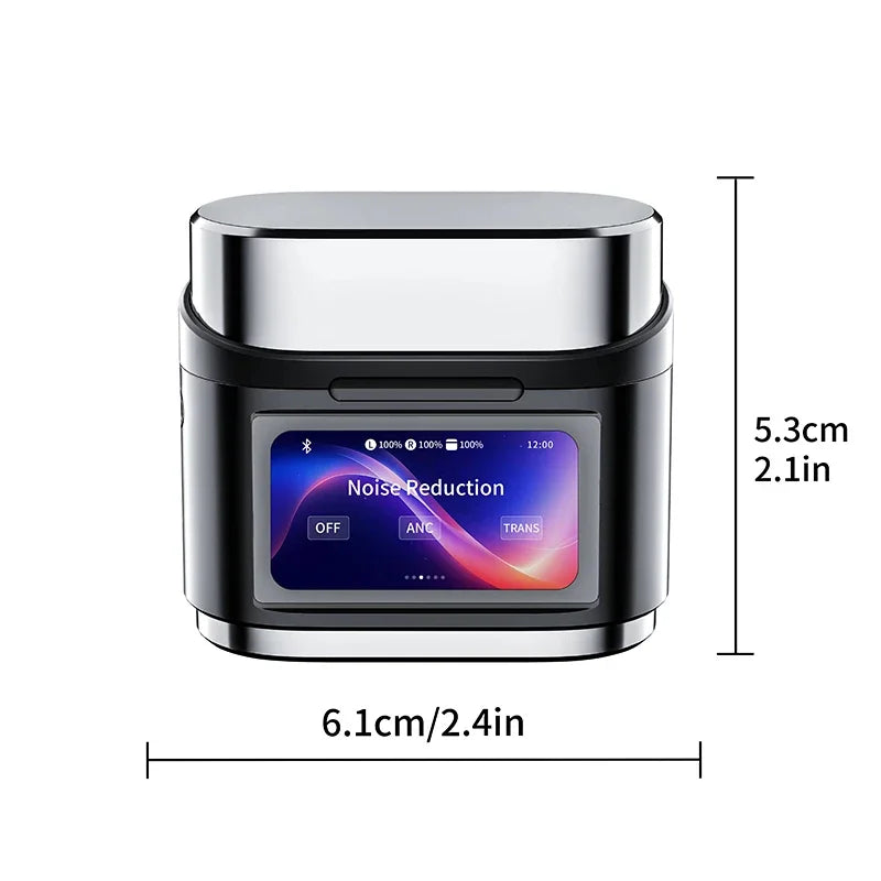 Wireless Earphones Smart Digital Display Touch Screen Bluetooth Headset Supports ANC ENC Active Noise Reduction Headphones Vue Sliver