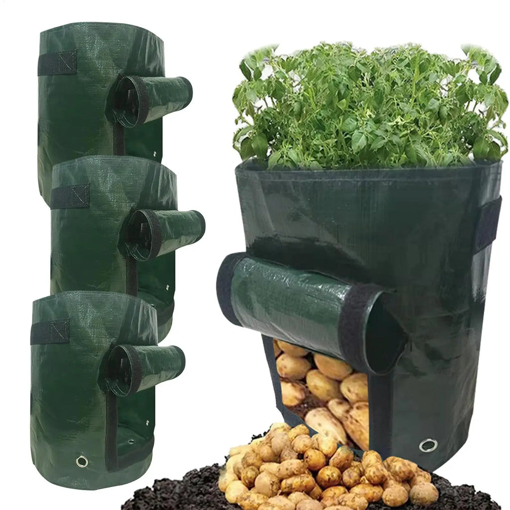 4 Pieces Potato Growing Bags Planter with Flap Handles Garden Bags to Grow Vegetables for Greenhouse Outdoor Yard Patio Balcony Vue