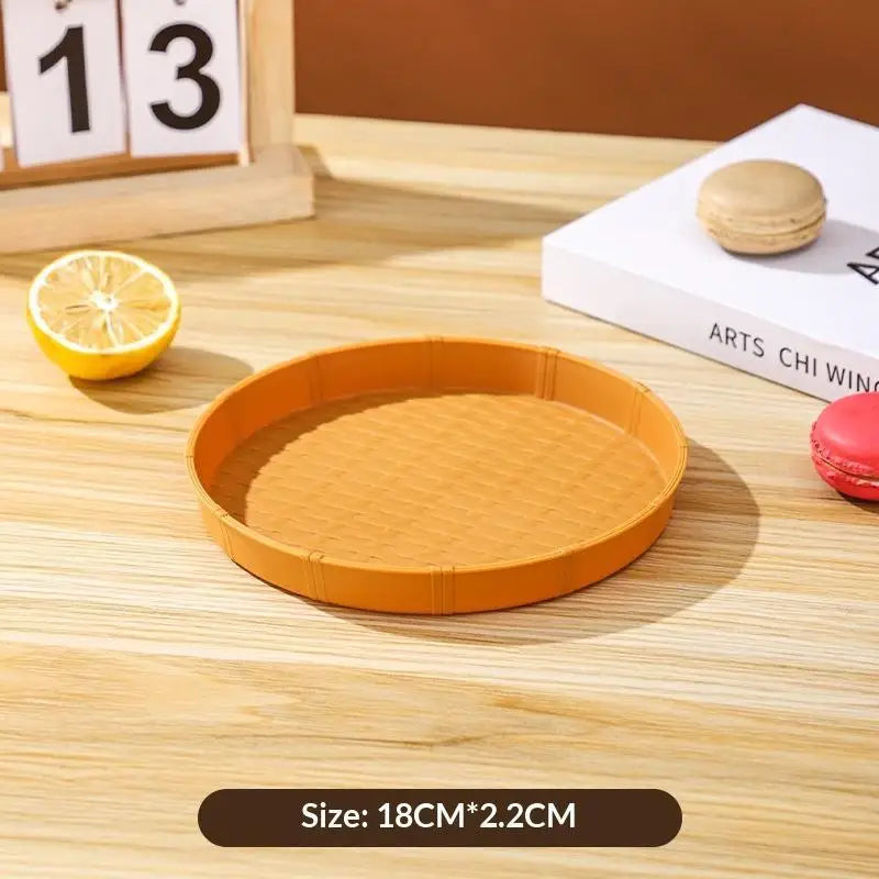 Bamboo Woven Circular Disc Dinner Plate Fruit Snack Trays Breakfast Vue Green