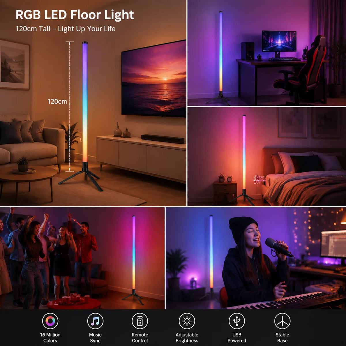Smart RGB LED Corner Floor Lamp 103CM Remote Control Standing Stand Light for Bedroom Living Room Atmosphere Decor Lamp Vue