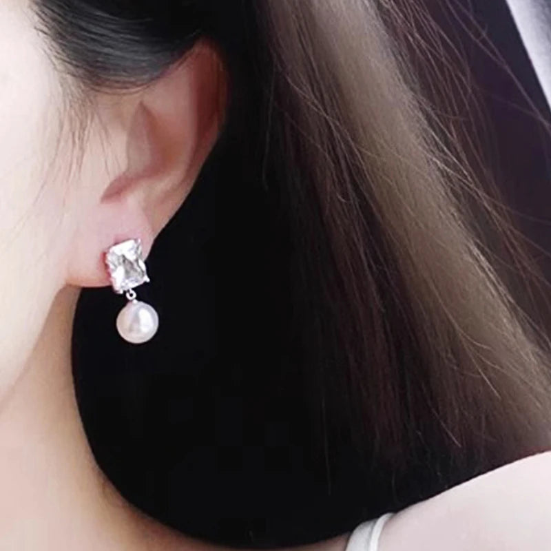 Huitan Pearl & Cubic Zirconia Drop Earrings for Women Pearl Drop Earrings Vue